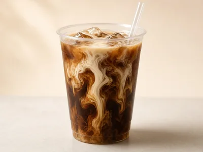 Illustrative photo for Chocolate Cream Cold Brew: cold brew coffee with sweet cream swirling over ice in a clear cup (not an official Starbucks photo)