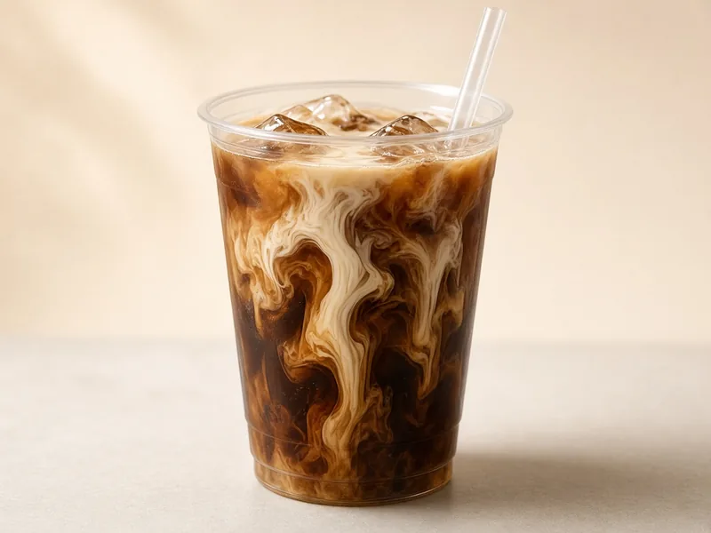 Illustrative photo for Cold Brew: cold brew coffee with sweet cream swirling over ice in a clear cup (not an official Starbucks photo)