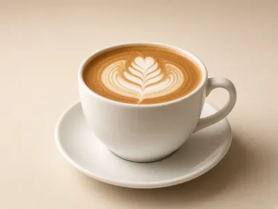 Illustrative photo for Blonde Roast - Starbucks® Sunsera: hot latte with latte art in a white ceramic cup (not an official Starbucks photo)